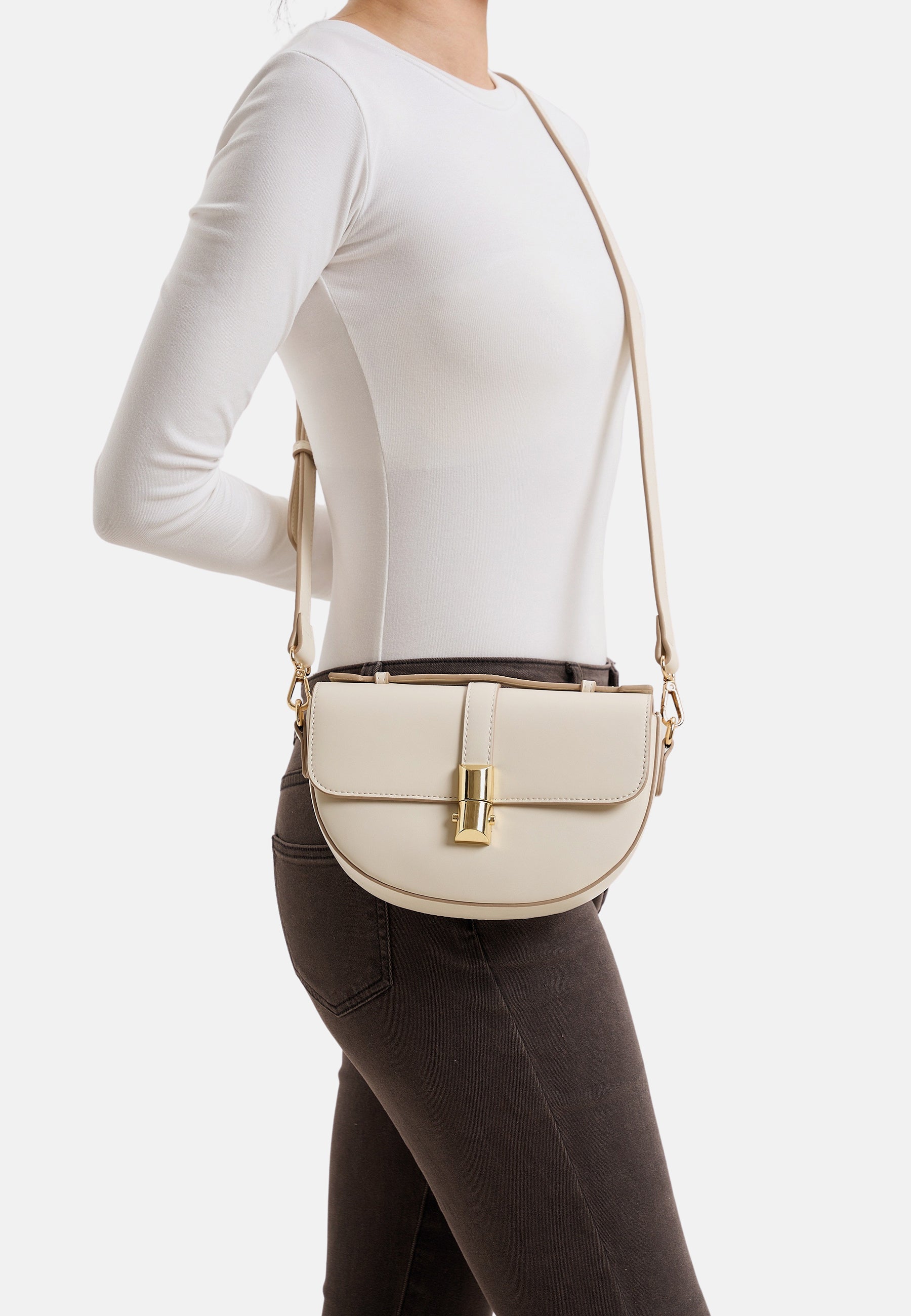 Seidenfelt - Handtaschen>Damen>Kunstledertaschen>Halbmond Taschen - Lilla Ro Saddle Bag - black / OS-cream / OS-light sand / OS