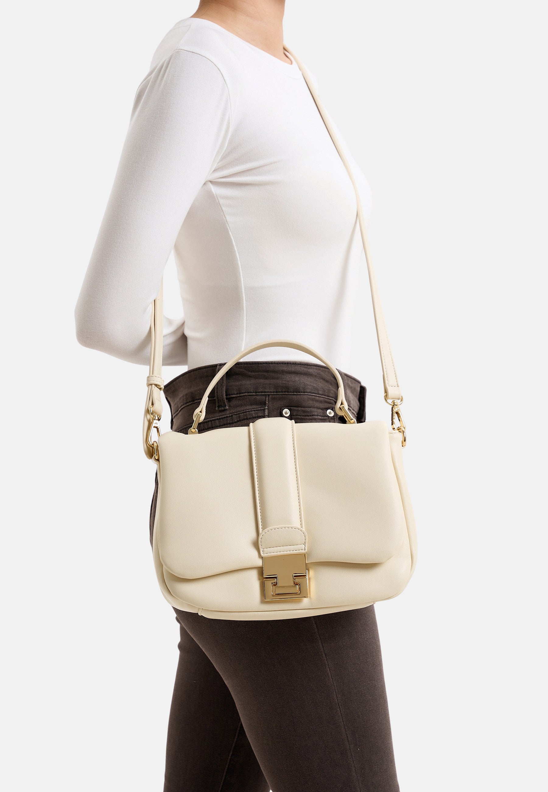 Seidenfelt - Handtaschen>Damen>Kunstledertaschen>Hand Taschen - Evje Top Handle Bag - black / OS-cream / OS-light sand / OS